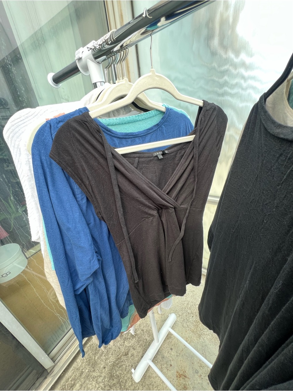 Theory Black Wrap-Front Short Sleeve Top